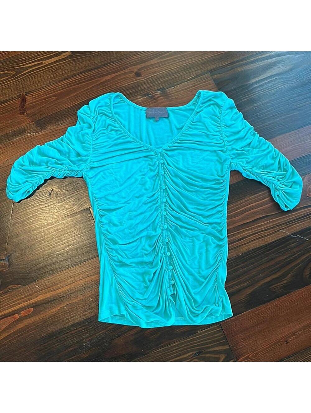 Sunday in Brooklyn | Women’s Green Ruched Blouse | Size Medium | NWOT | 0736